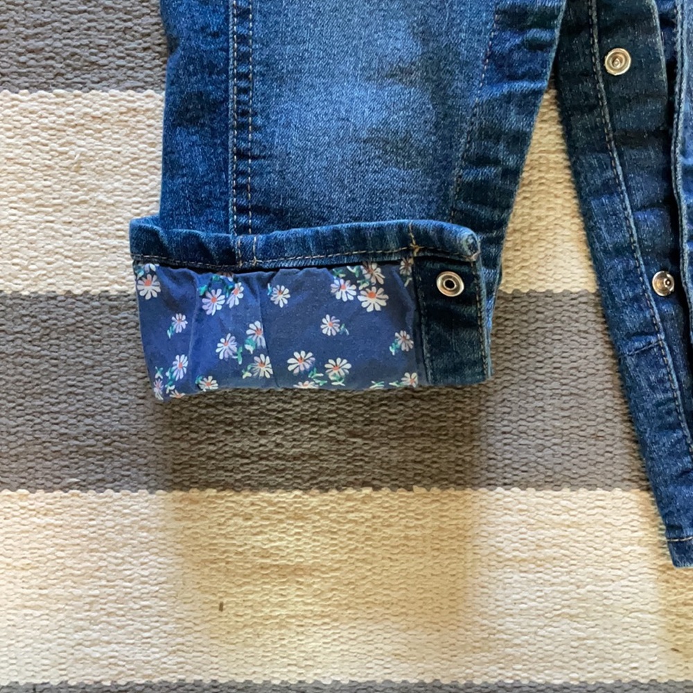 Osh Kosh denim overall w floral liner detail 18m - Picture 4 of 5